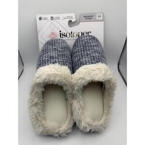 Isotoner Women’s Memory‎ Foam Slippers Size 6.5–7 Navy Blue NWT Indoor Outdoor